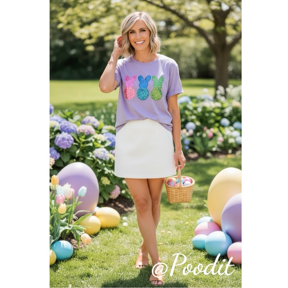Lavender sequin bunny Easter holiday soft plus size tee 1X 2X 3X 4X